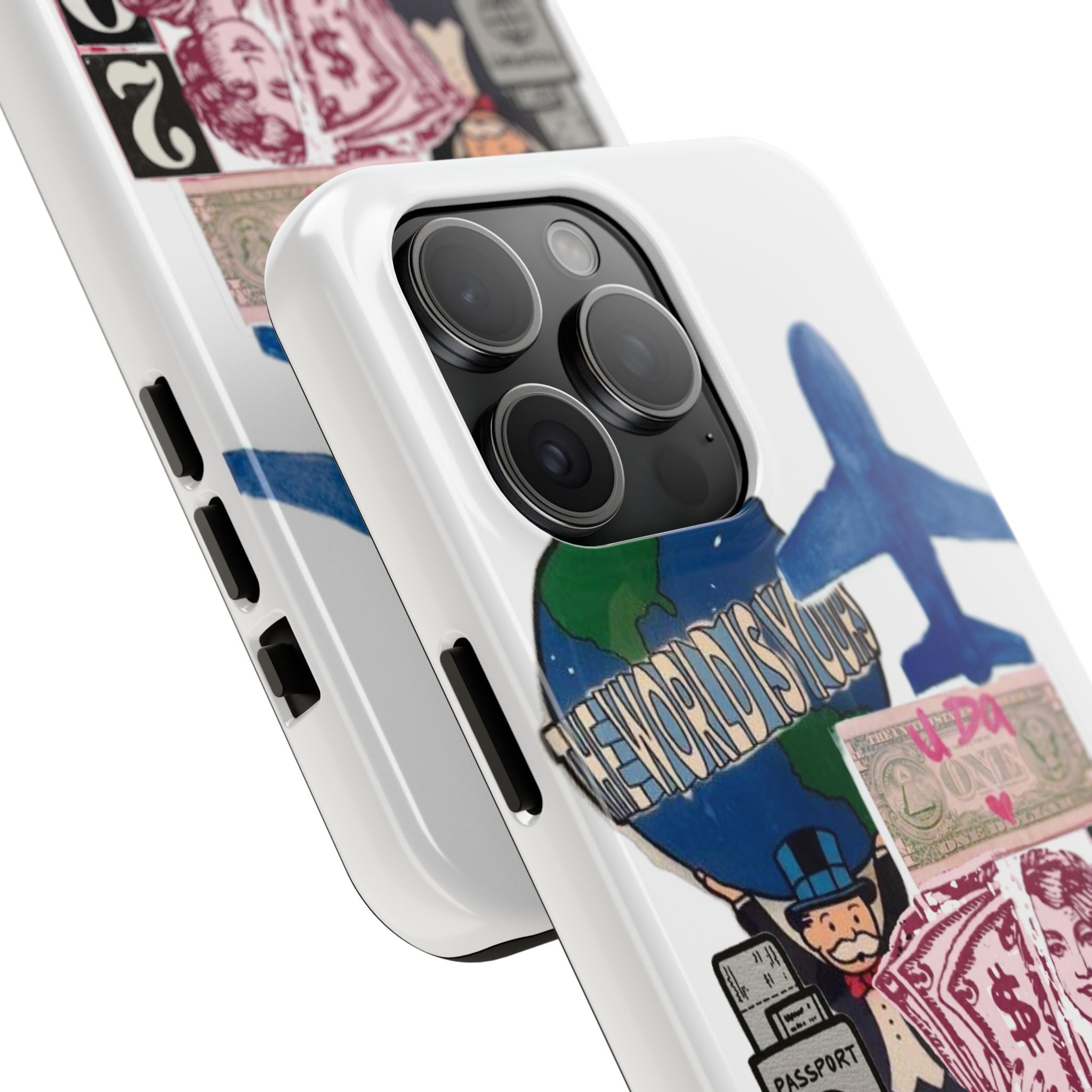Tough Phone Case — Travel Collage Design with Plane, Passport & 2026 Graphics