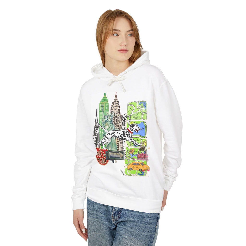 New York Collage Hoodie — Dalmatians & City Landmarks Graphic Sweatshirt