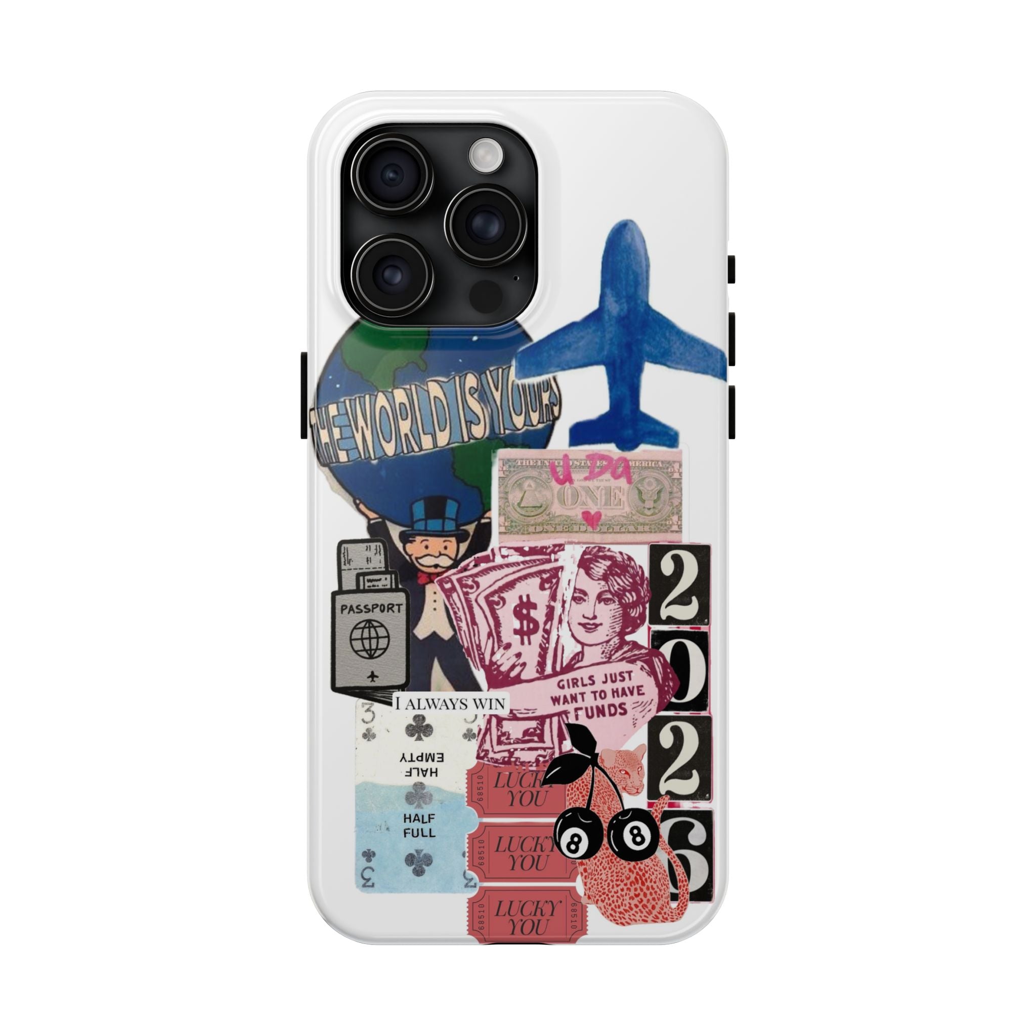 Tough Phone Case — Travel Collage Design with Plane, Passport & 2026 Graphics