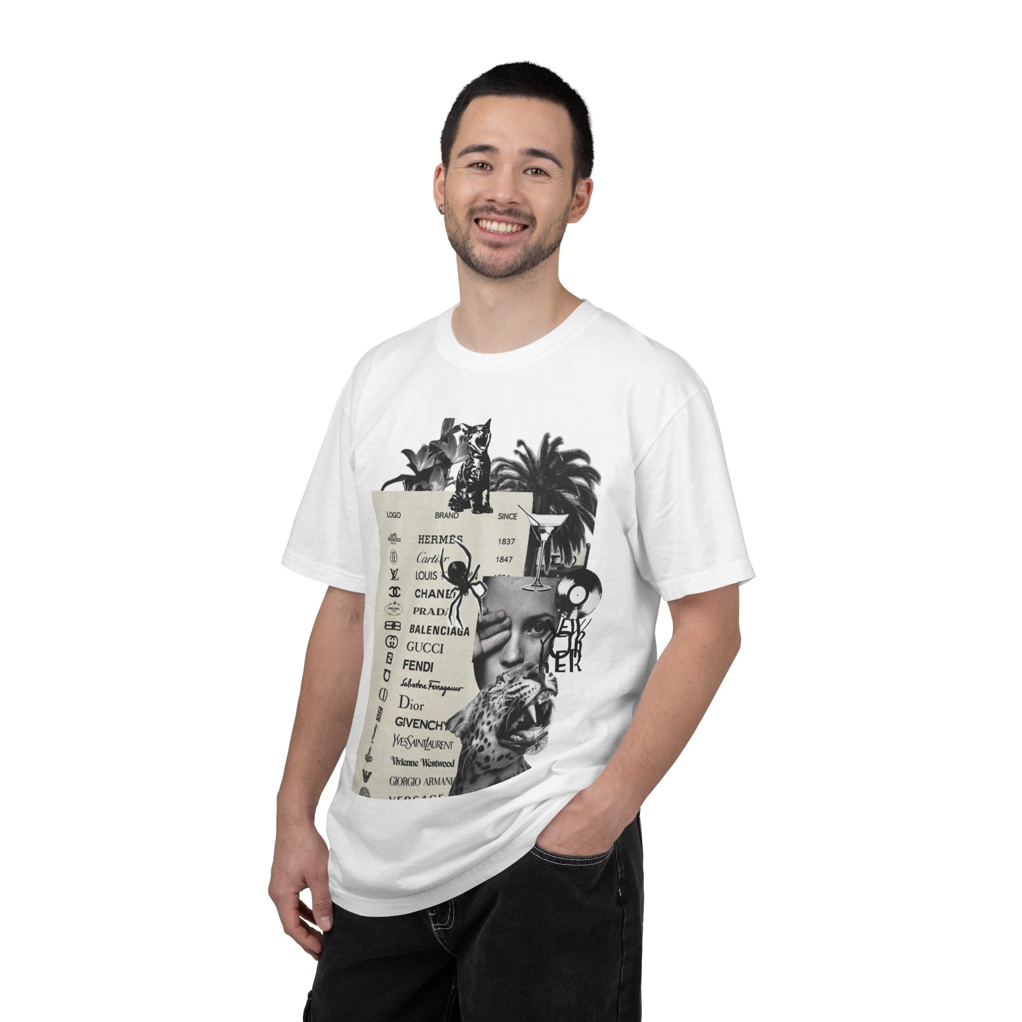 Graphic T‑Shirt — Vintage Collage Fashion Brands Print