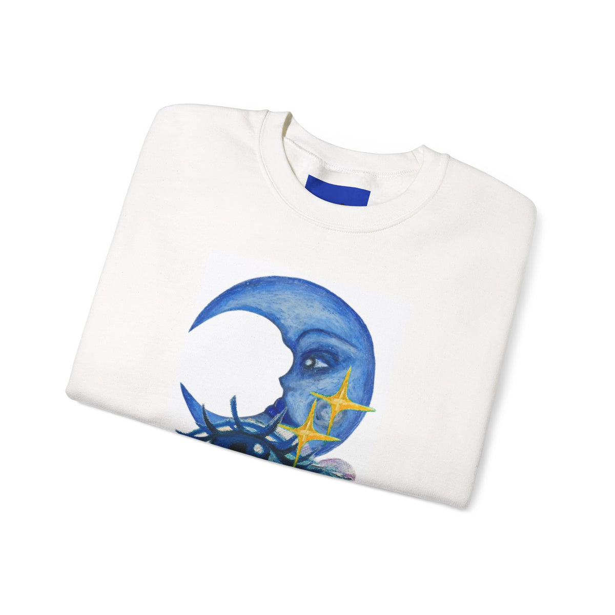 Moon Eye Crewneck Sweatshirt — Surreal Blue Moon & Eye Graphic