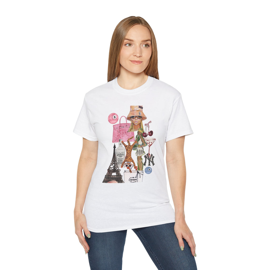Parisian Fashion Collage Tee — Chic Travel Graphic T-Shirt