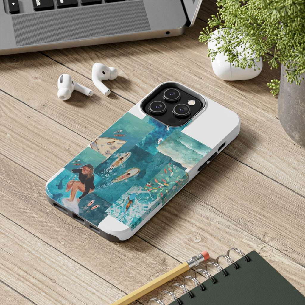 Surf Collage Tough Phone Case — Ocean Waves & Surfer Protective Phone Cover