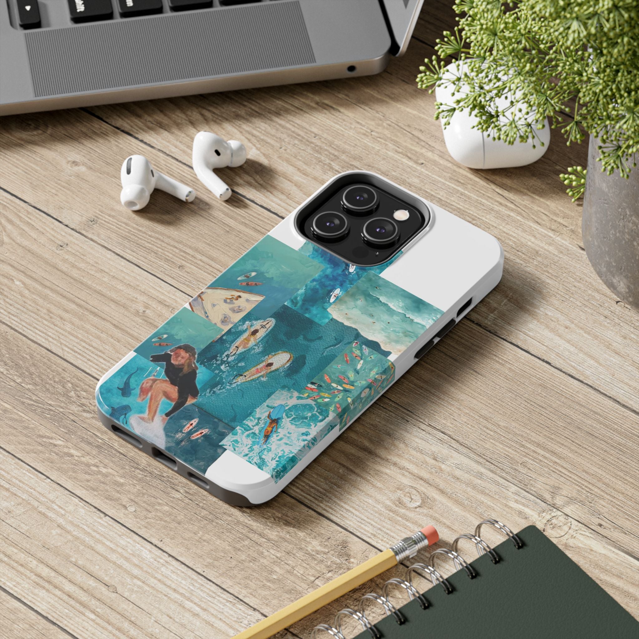 Surf Collage Tough Phone Case — Ocean Waves & Surfer Protective Phone Cover