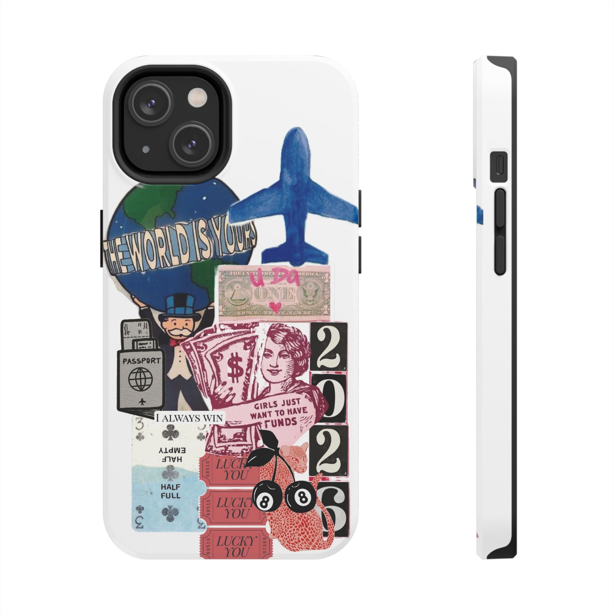 Tough Phone Case — Travel Collage Design with Plane, Passport & 2026 Graphics