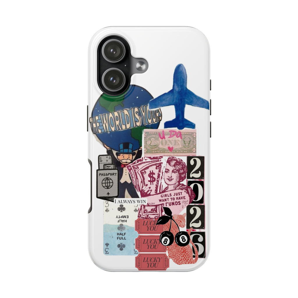 Tough Phone Case — Travel Collage Design with Plane, Passport & 2026 Graphics