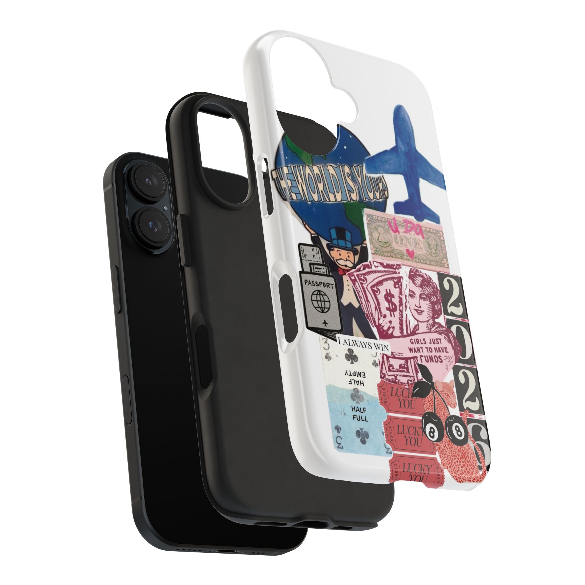 Tough Phone Case — Travel Collage Design with Plane, Passport & 2026 Graphics