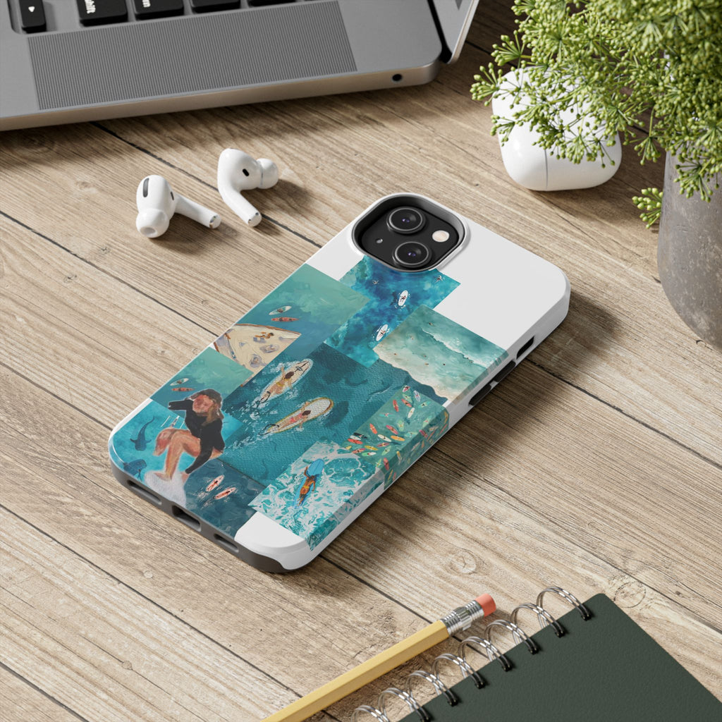 Surf Collage Tough Phone Case — Ocean Waves & Surfer Protective Phone Cover