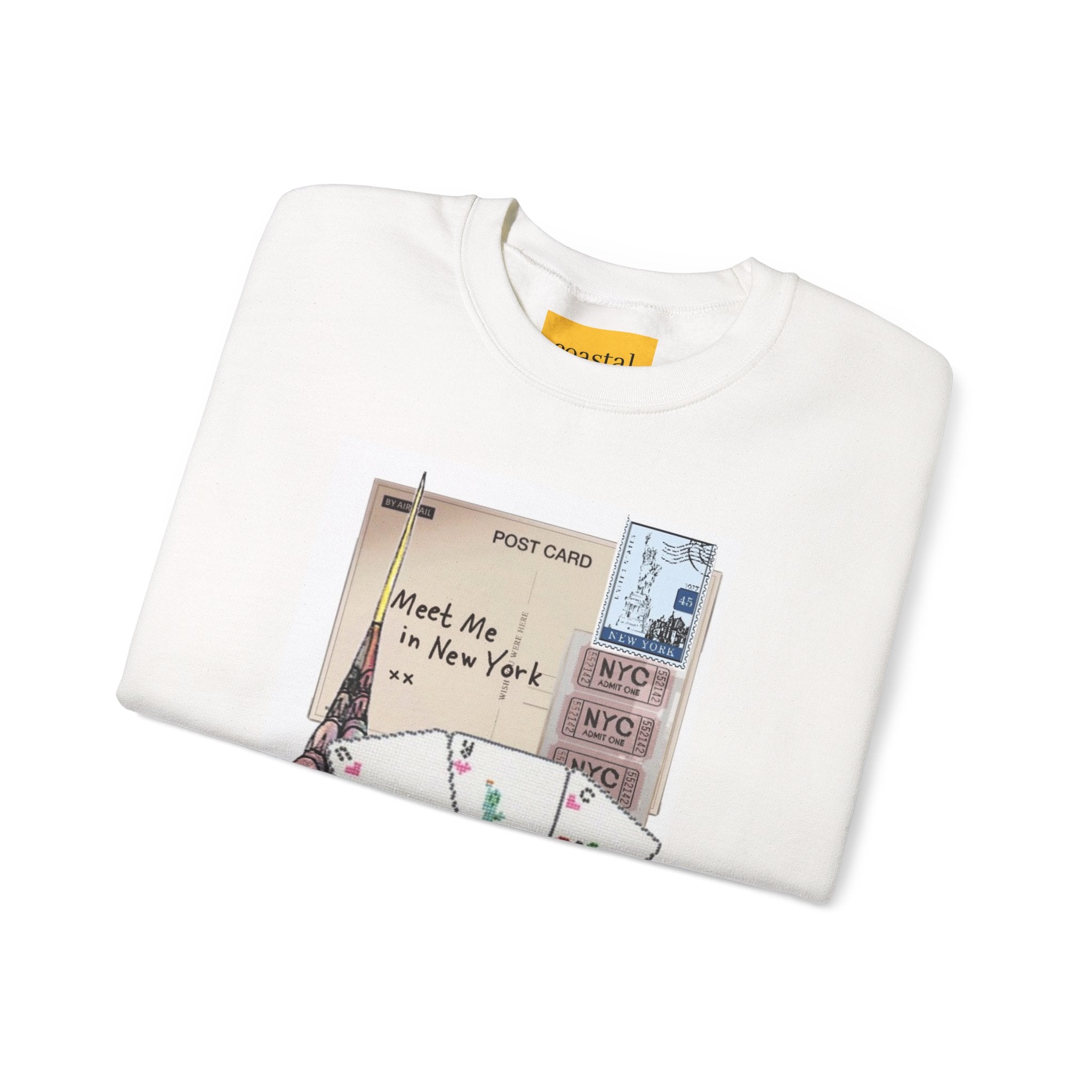 New York Postcard Crewneck Sweatshirt – 'Meet Me at 3 Washington Square' Graphic