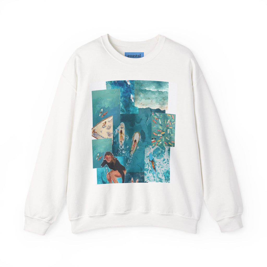 Ocean Collage Crewneck Sweatshirt — Surfer & Waves Graphic