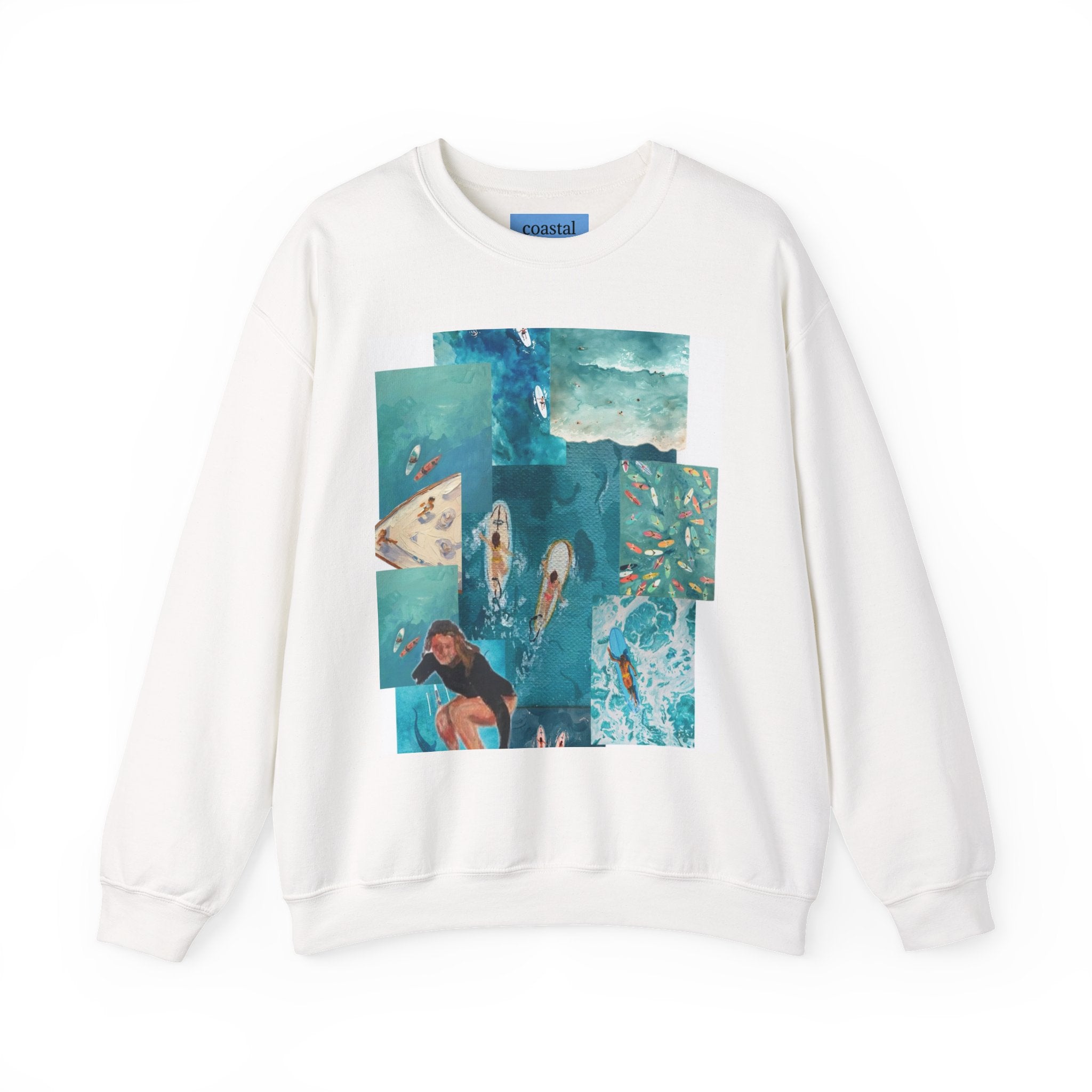 Ocean Collage Crewneck Sweatshirt — Surfer & Waves Graphic
