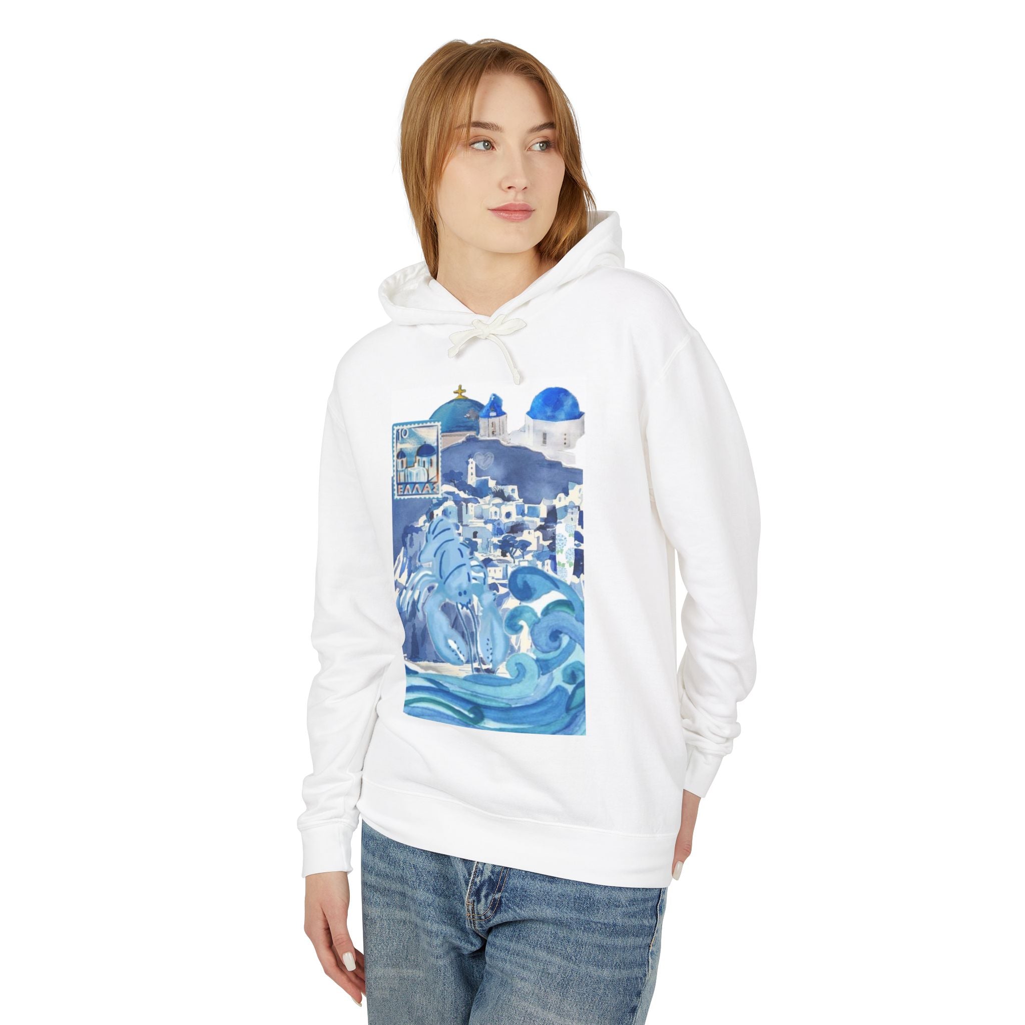 Santorini Waves Hoodie — Greek Island Travel Sweatshirt