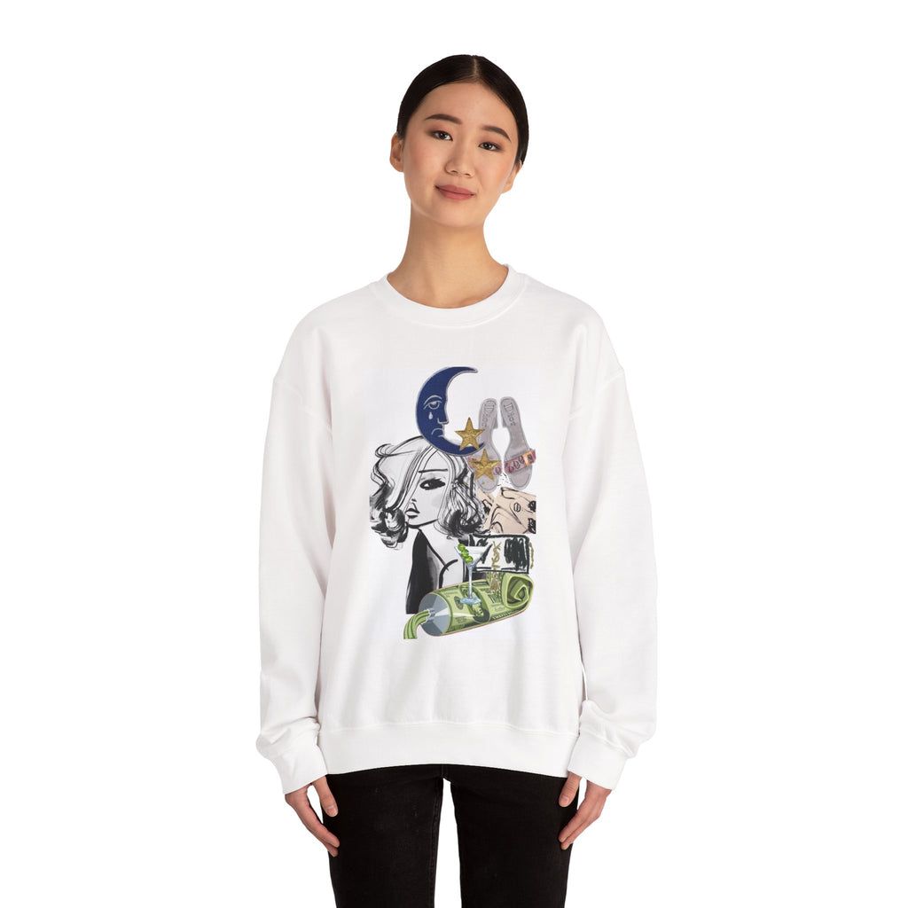 Artistic Moon Collage Crewneck Sweatshirt
