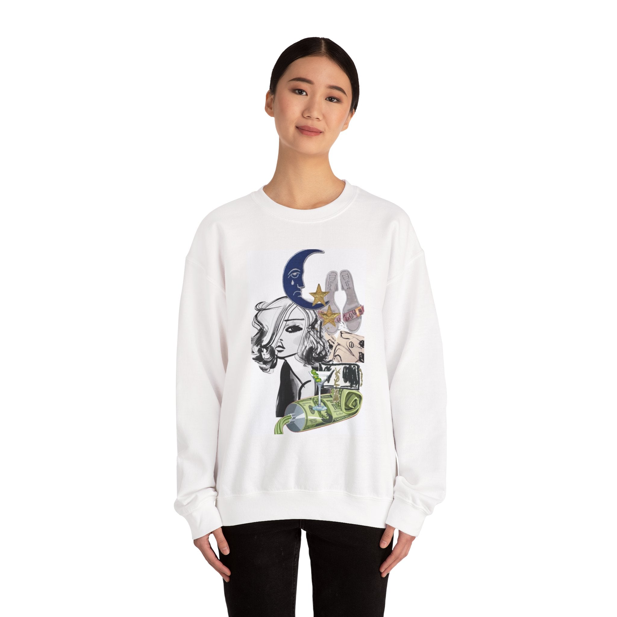 Artistic Moon Collage Crewneck Sweatshirt