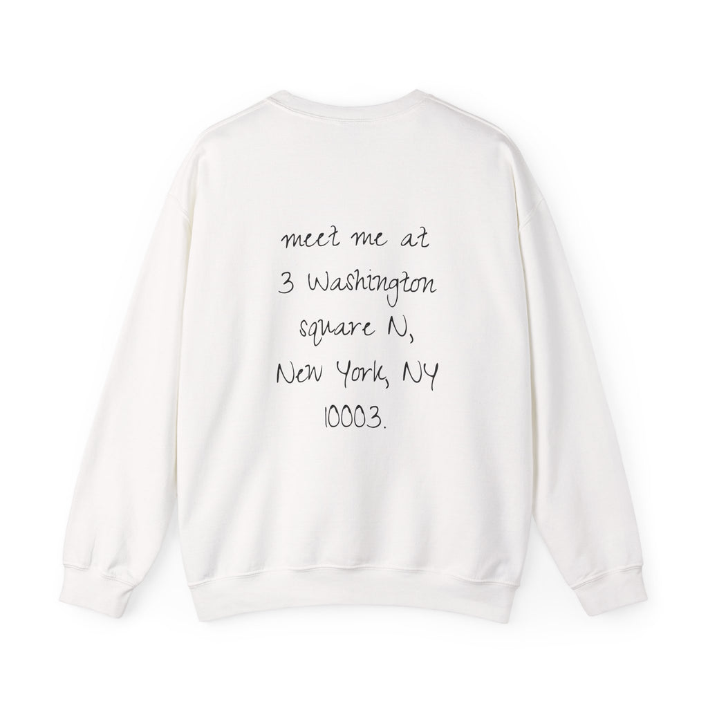 New York Postcard Crewneck Sweatshirt – 'Meet Me at 3 Washington Square' Graphic