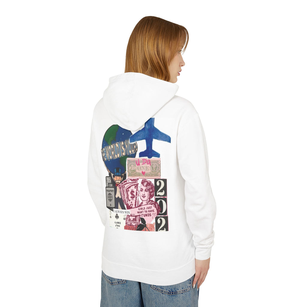 Travel Collage Hoodie — Retro Passport, Plane & 202? Graphic Sweatshirt