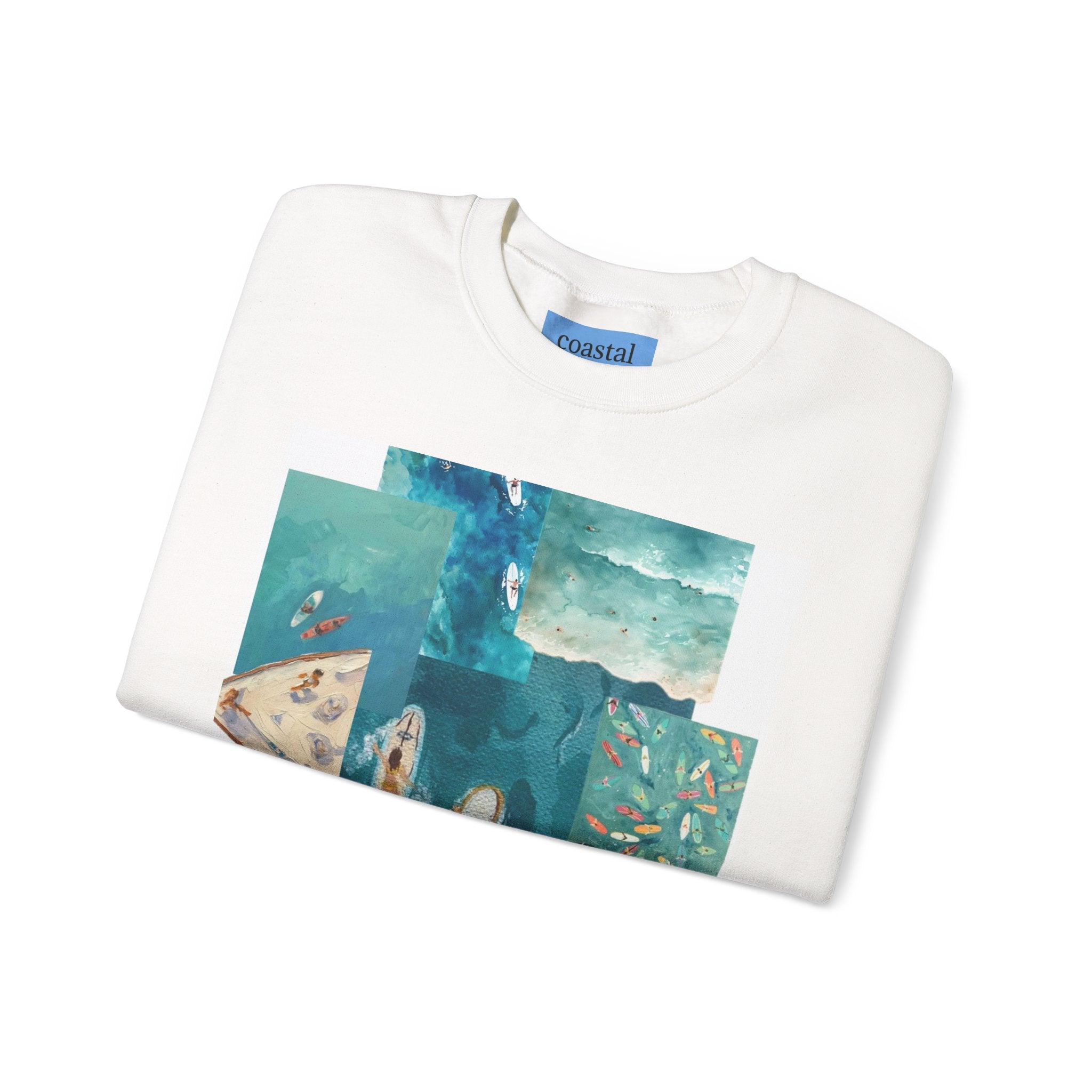 Ocean Collage Crewneck Sweatshirt — Surfer & Waves Graphic
