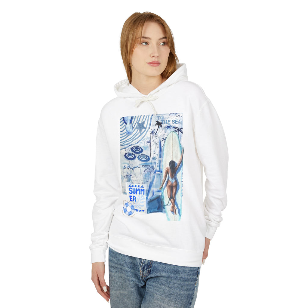 Surf Girl Summer Hoodie — Beach Vibes Surfboard Graphic Sweatshirt