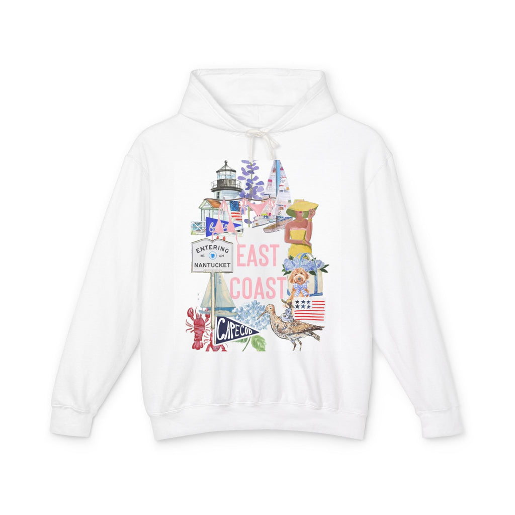East Coast Coastal Icons Hoodie — Nautical Lighthouse & Cape Cod Graphic