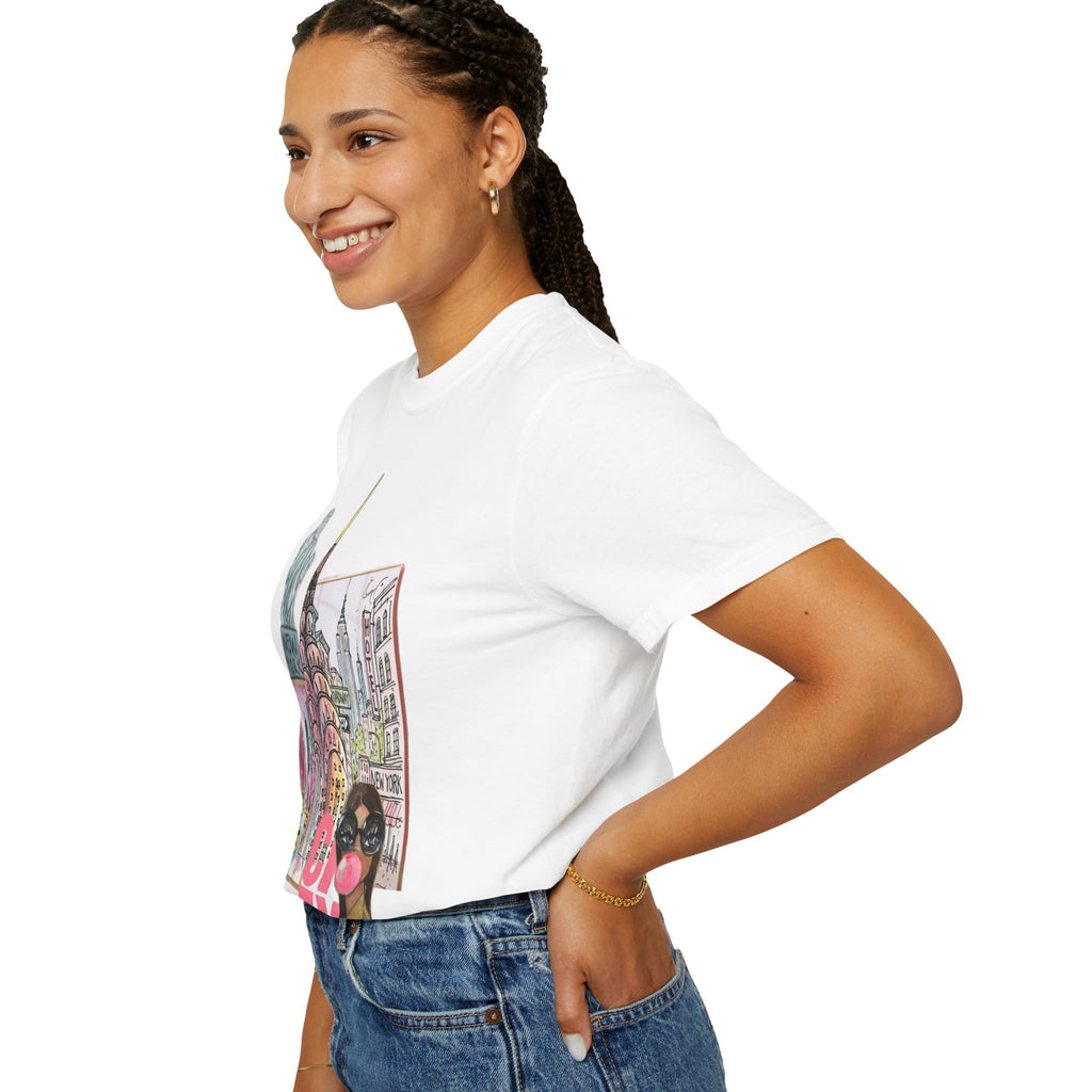 NYC Cityscape—Graphic Tee with 'CITY' Pink Script