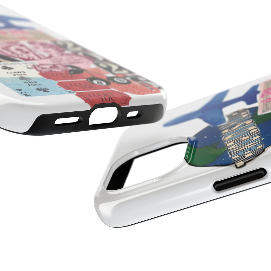 Tough Phone Case — Travel Collage Design with Plane, Passport & 2026 Graphics