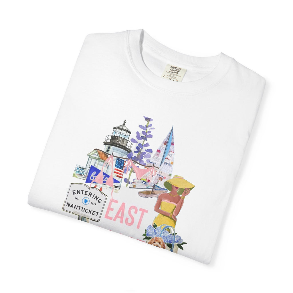 East Coast Collage T-Shirt — Coastal Lighthouse & Beach Icons Graphic Tee