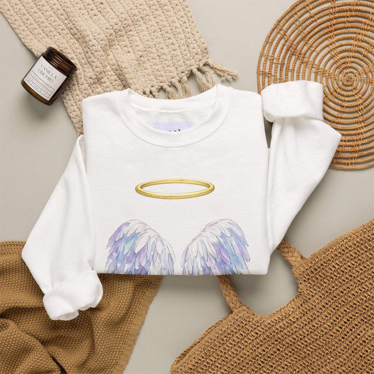 Angel & Fallen Wings Crewneck Sweatshirt – Halo Front, Devil Horns Back