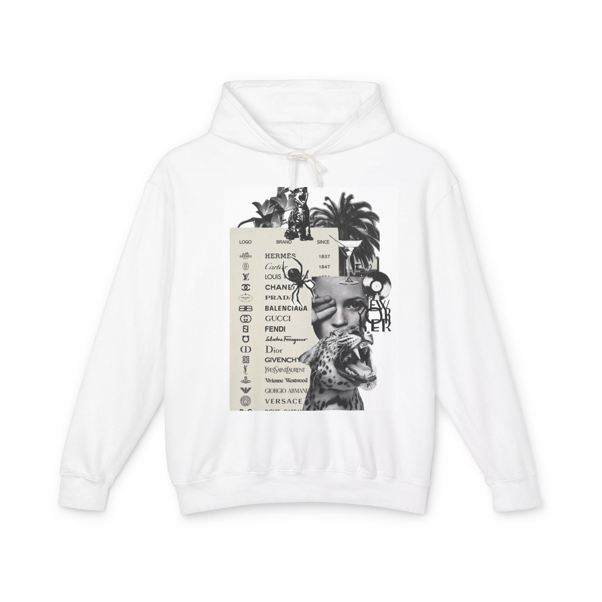 Vintage Designer Collage Hoodie — Retro Palm Graphic Sweatshirt