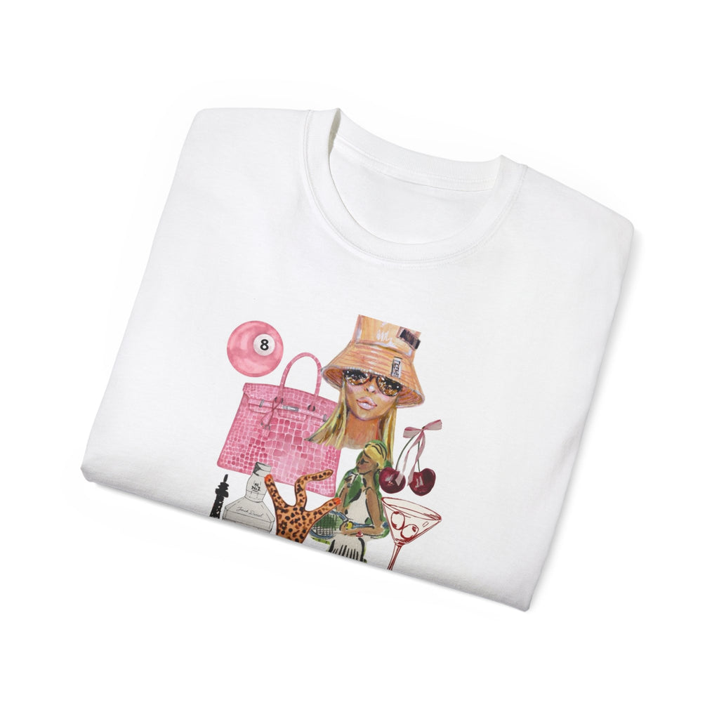 Parisian Fashion Collage Tee — Chic Travel Graphic T-Shirt
