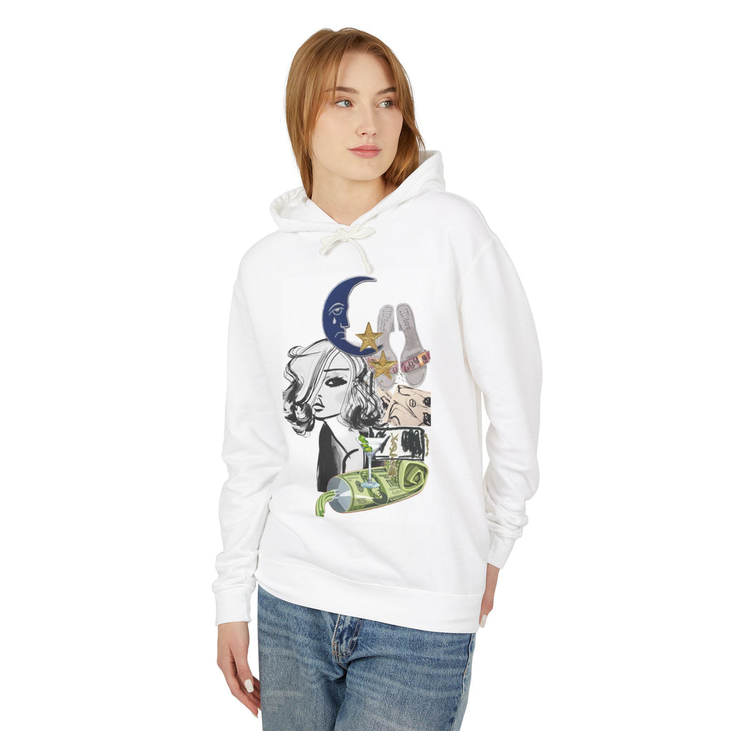 Astro Chic Graphic Hoodie — Moon, Stars & Retro Portrait Art