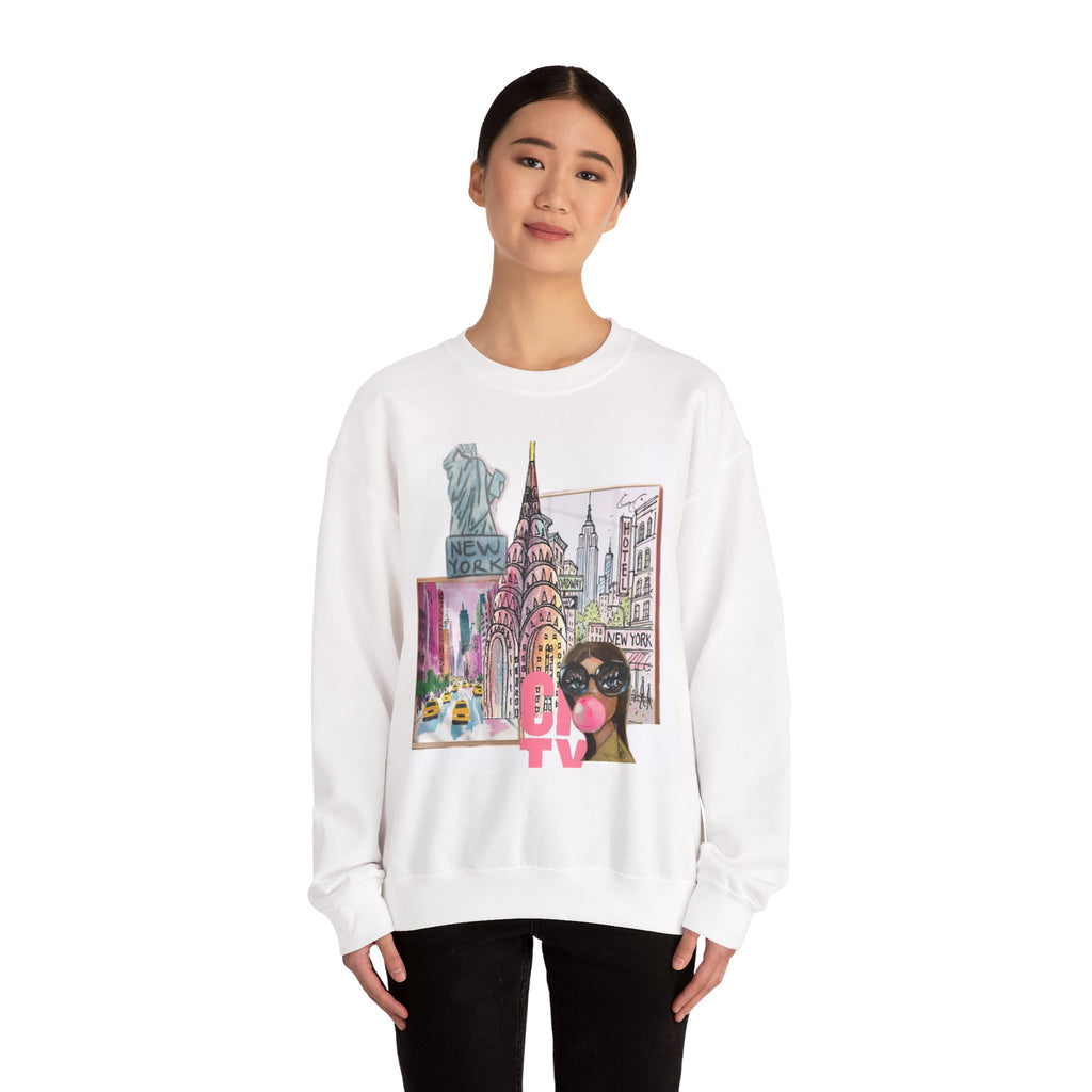 New York City Collage Crewneck Sweatshirt — NYC Landmarks Graphic Pullover
