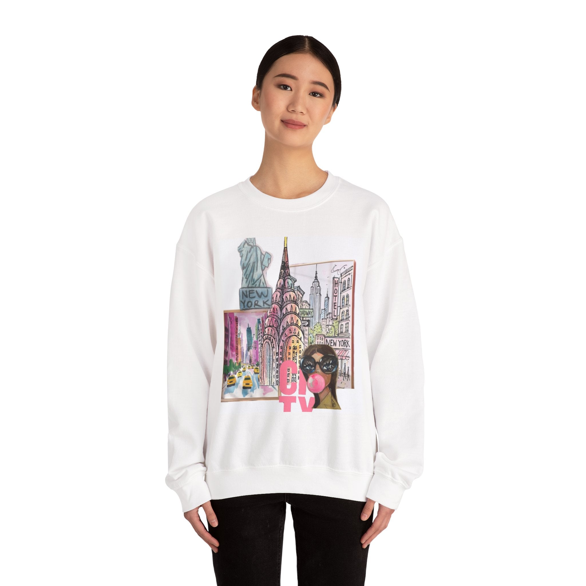 New York City Collage Crewneck Sweatshirt — NYC Landmarks Graphic Pullover
