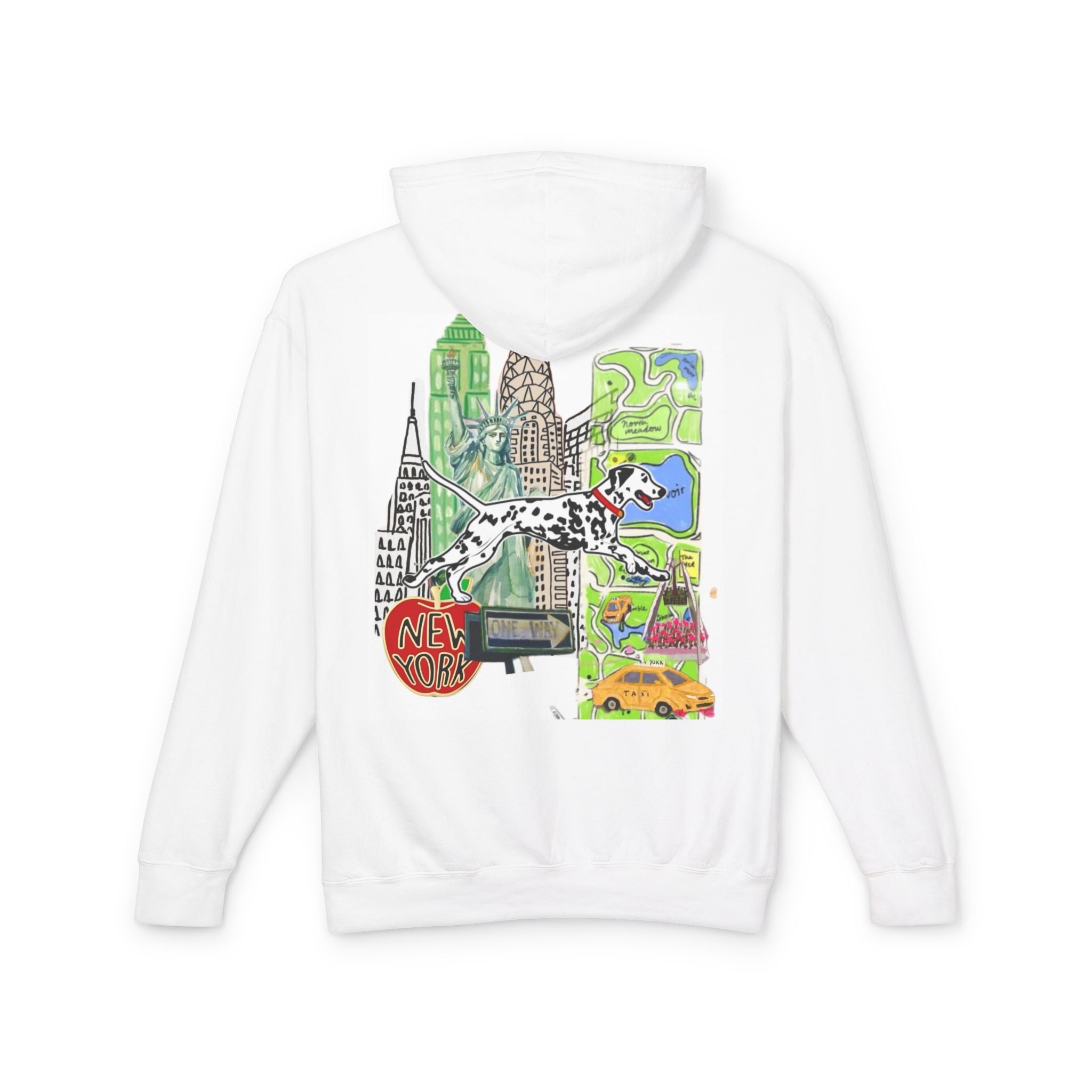 New York Collage Hoodie — Dalmatians & City Landmarks Graphic Sweatshirt