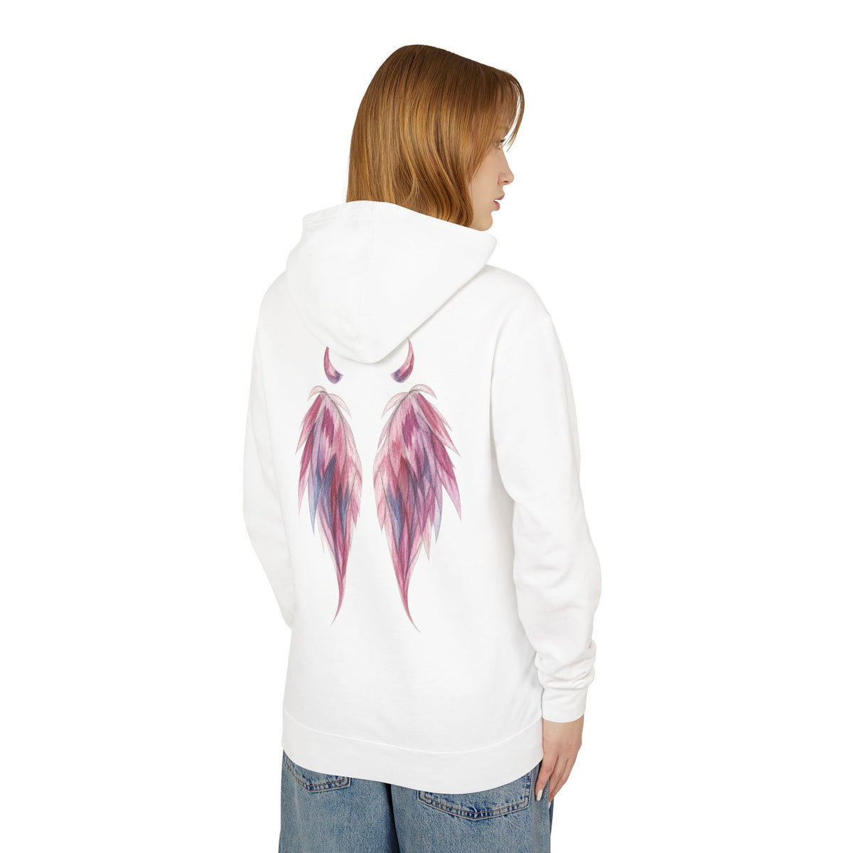 Angel & Devil Wings Hoodie — Watercolor Halo and Horns Lightweight Hoodie