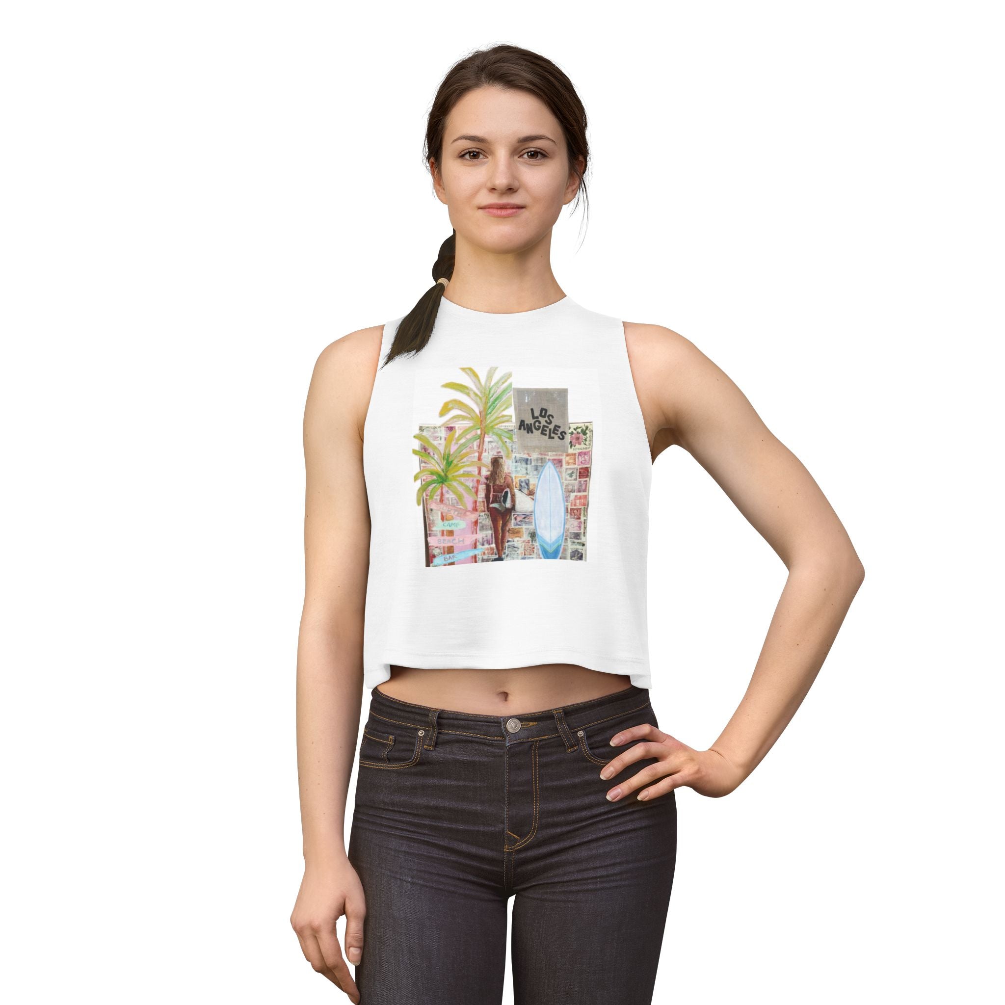 Surf Vibes Women's Crop Top — Los Angeles Beach Collage Tank