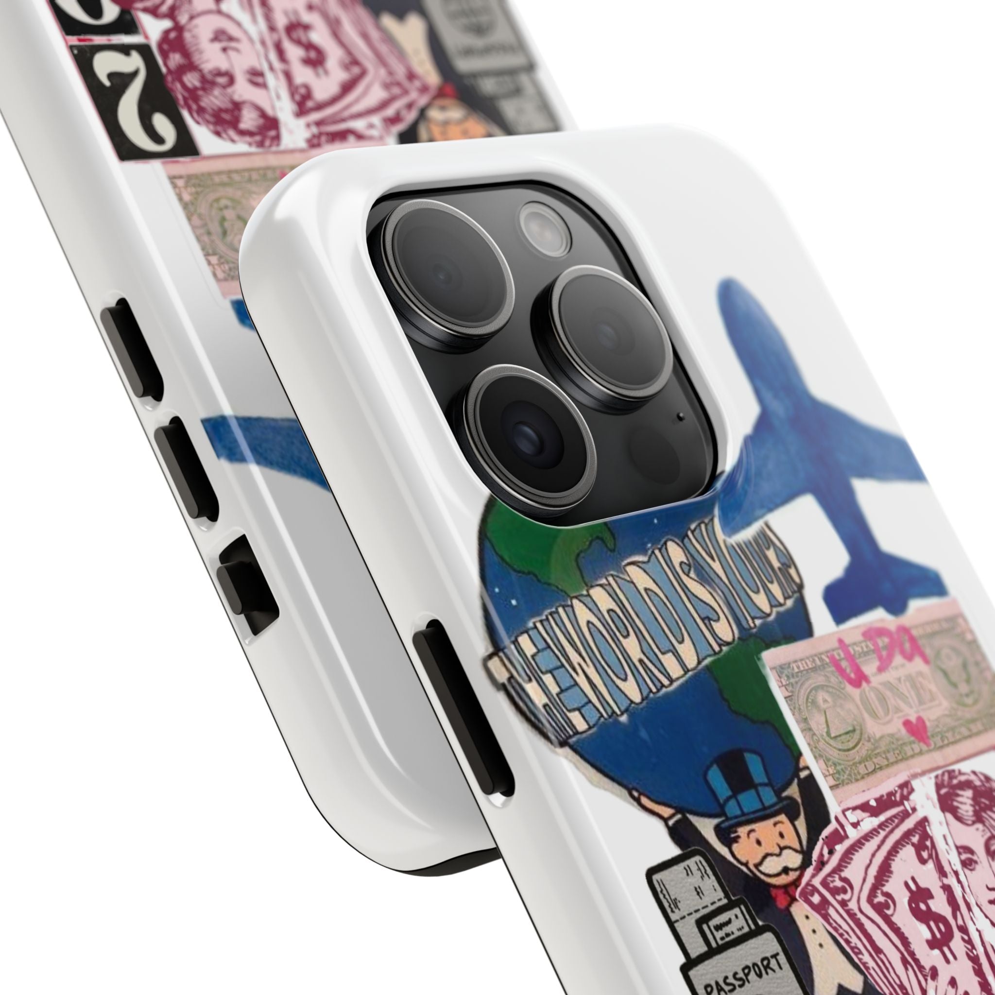 Tough Phone Case — Travel Collage Design with Plane, Passport & 2026 Graphics