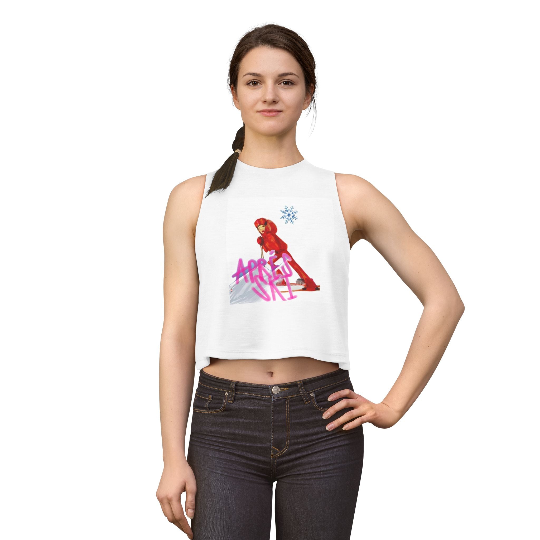 Women's Crop Top — Retro Ski Girl Graphic Tank (“ Skies")