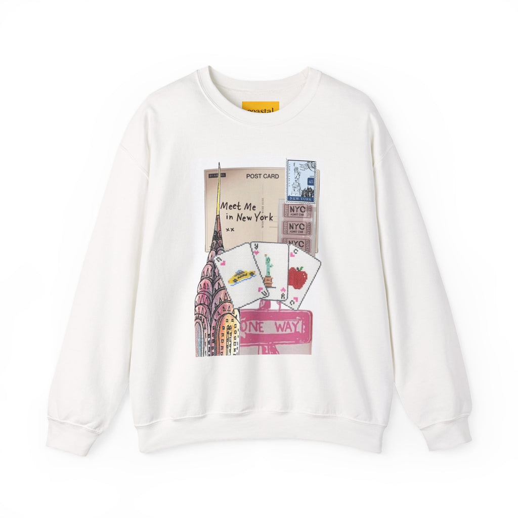 New York Postcard Crewneck Sweatshirt – 'Meet Me at 3 Washington Square' Graphic