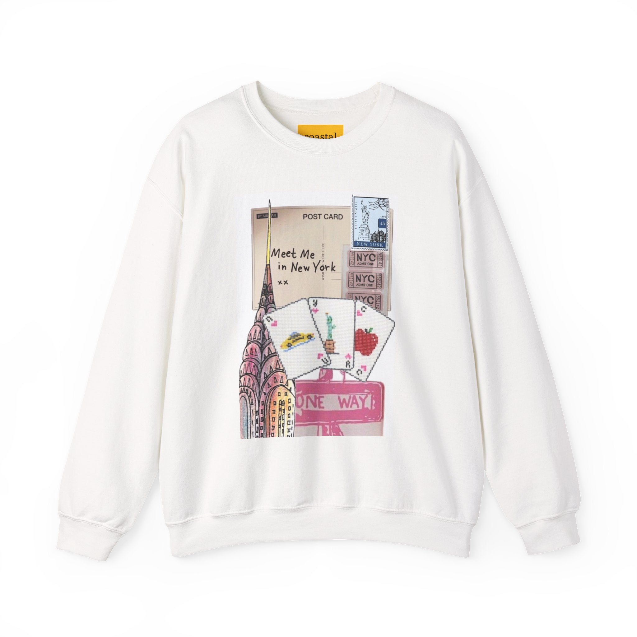 New York Postcard Crewneck Sweatshirt – 'Meet Me at 3 Washington Square' Graphic