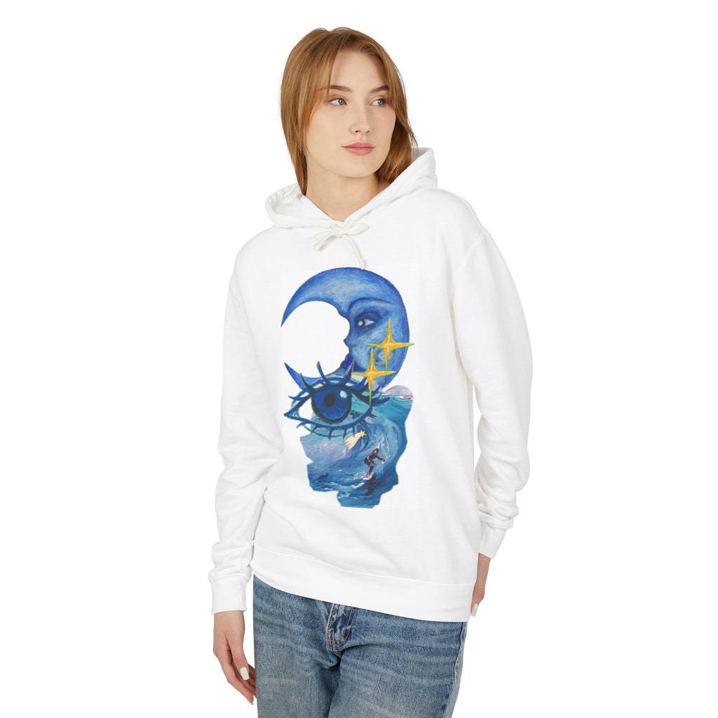 Celestial Moon & Eye Hoodie — Mystical Blue Moon Graphic Sweatshirt