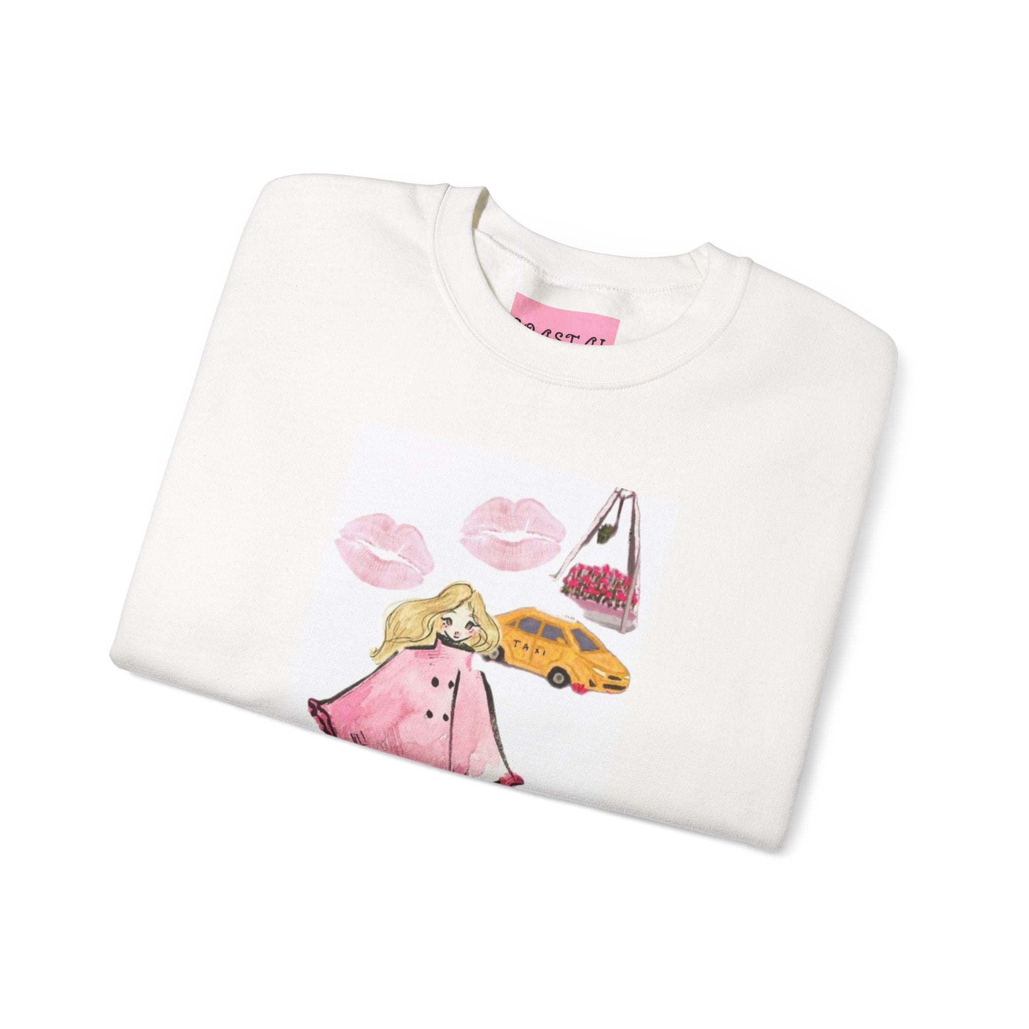 Crewneck Sweatshirt — 'Petals on Park Avenue' Pink Bicycle Floral Graphic