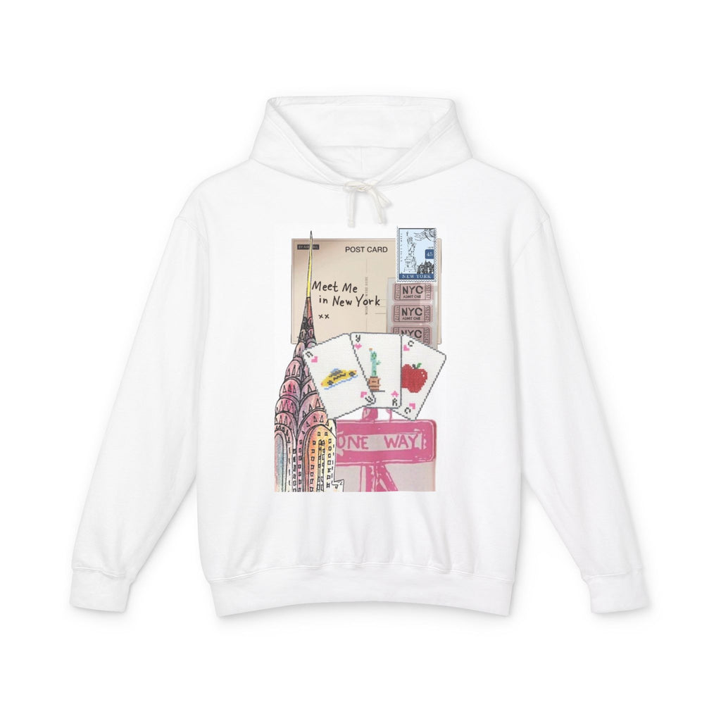 New York Postcard Collage Hoodie — "Meet Me in New York" Lightweight Pullover