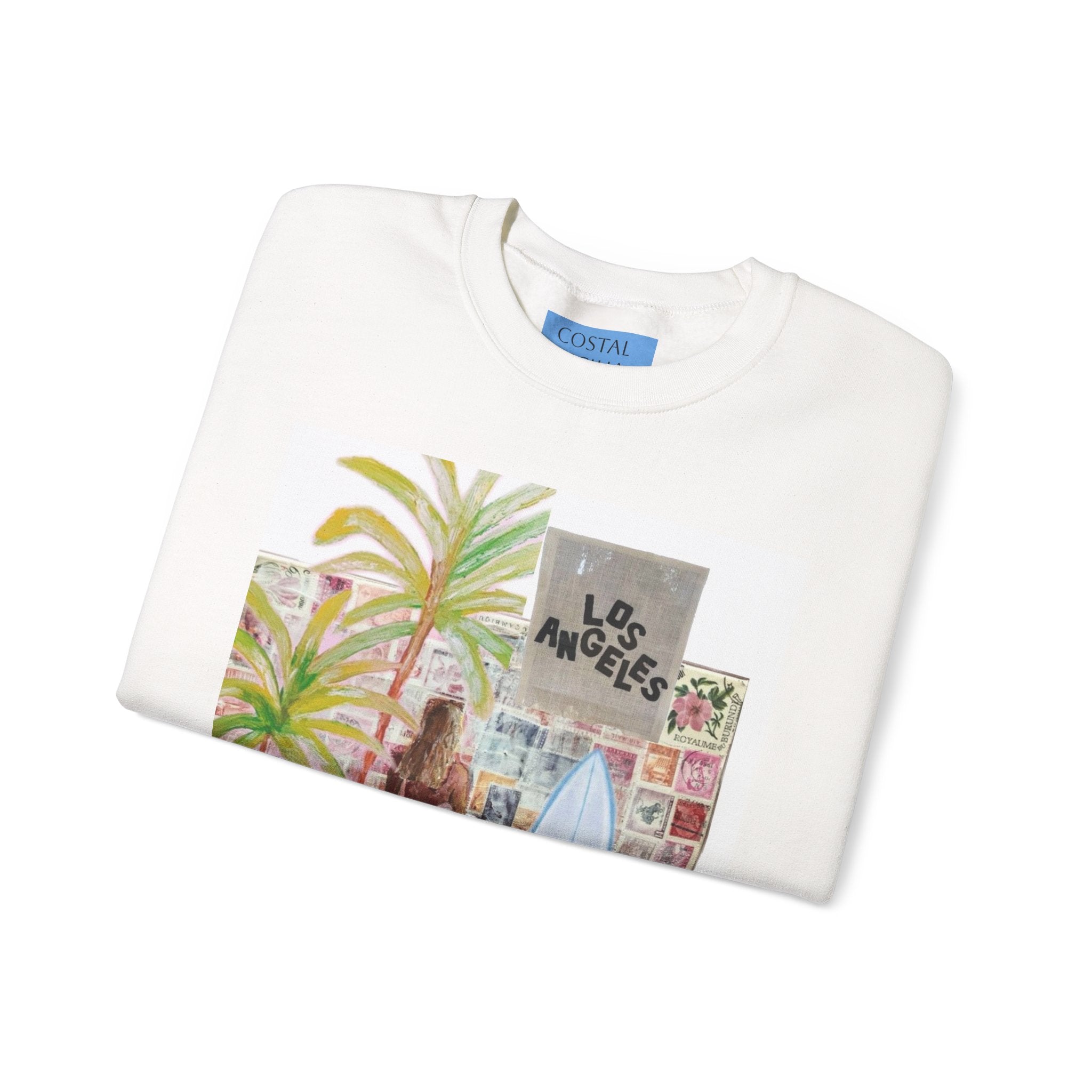 Los Angeles Surf Crewneck Sweatshirt — Palm Tree & Surfboard Graphic