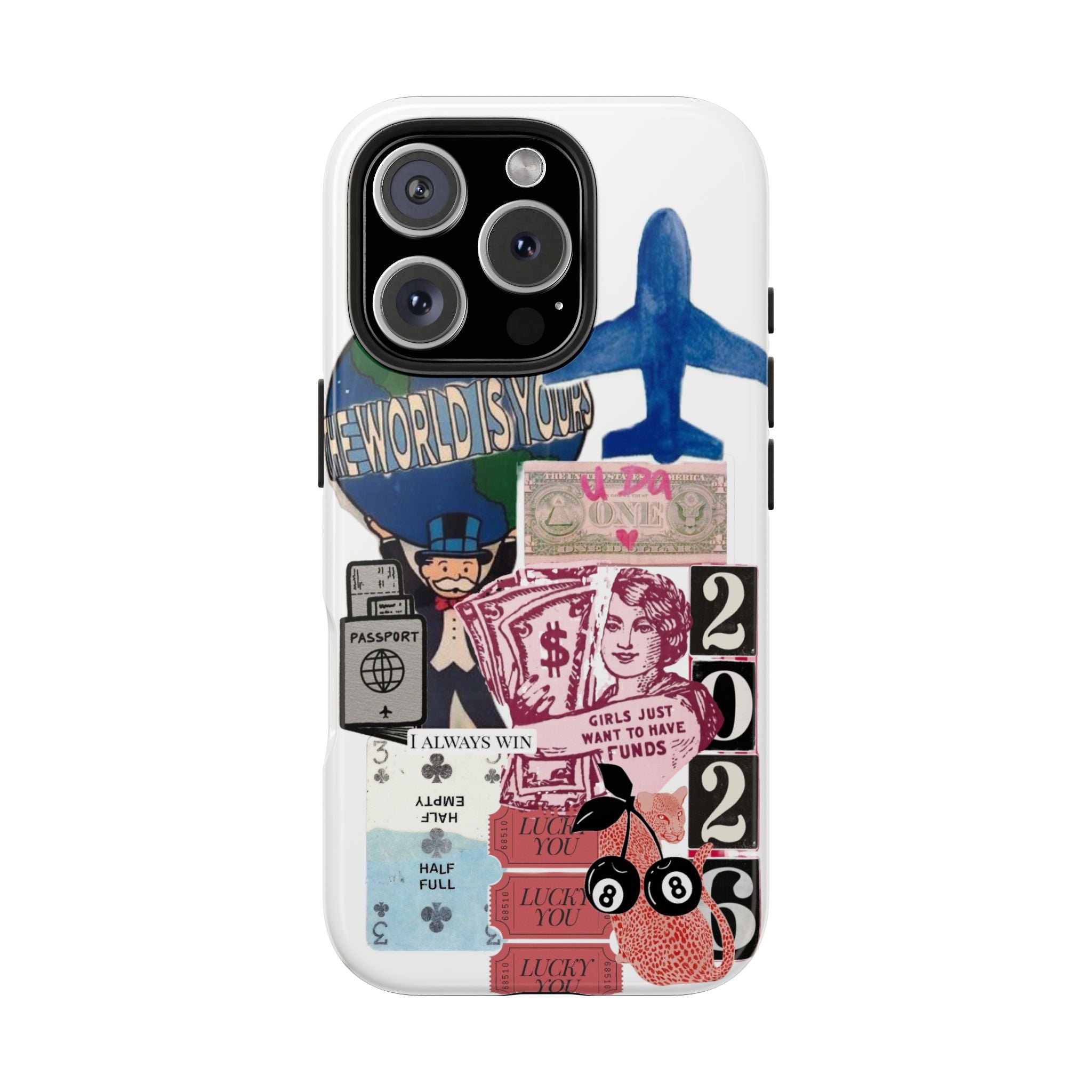 Tough Phone Case — Travel Collage Design with Plane, Passport & 2026 Graphics
