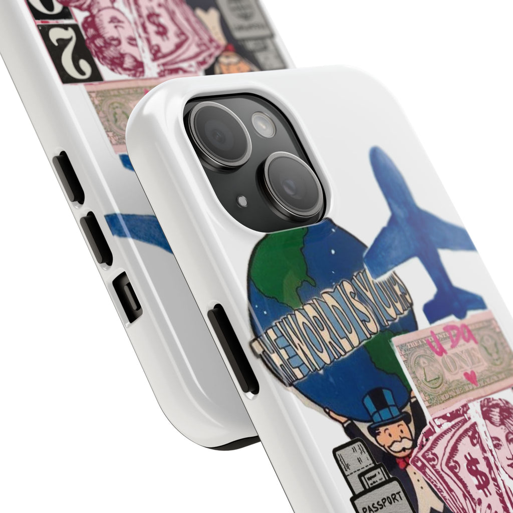 Tough Phone Case — Travel Collage Design with Plane, Passport & 2026 Graphics