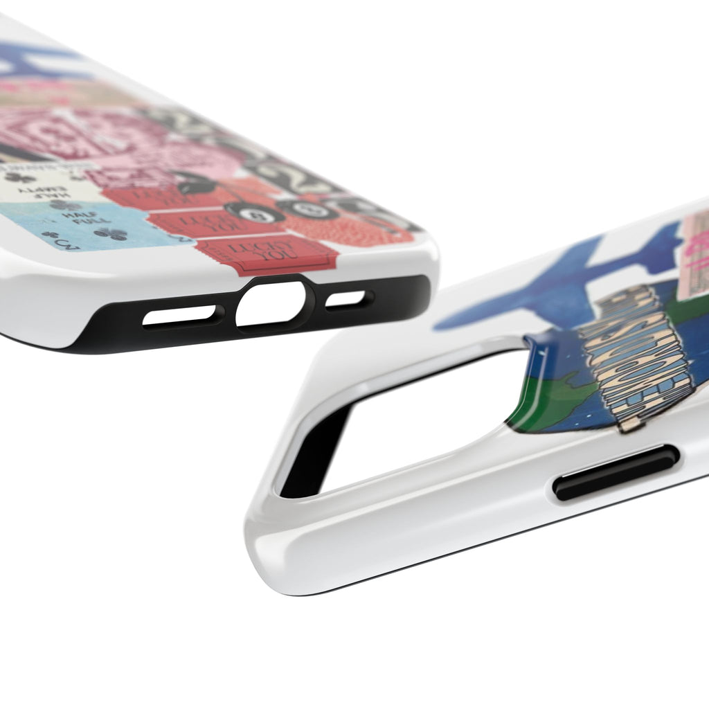 Tough Phone Case — Travel Collage Design with Plane, Passport & 2026 Graphics