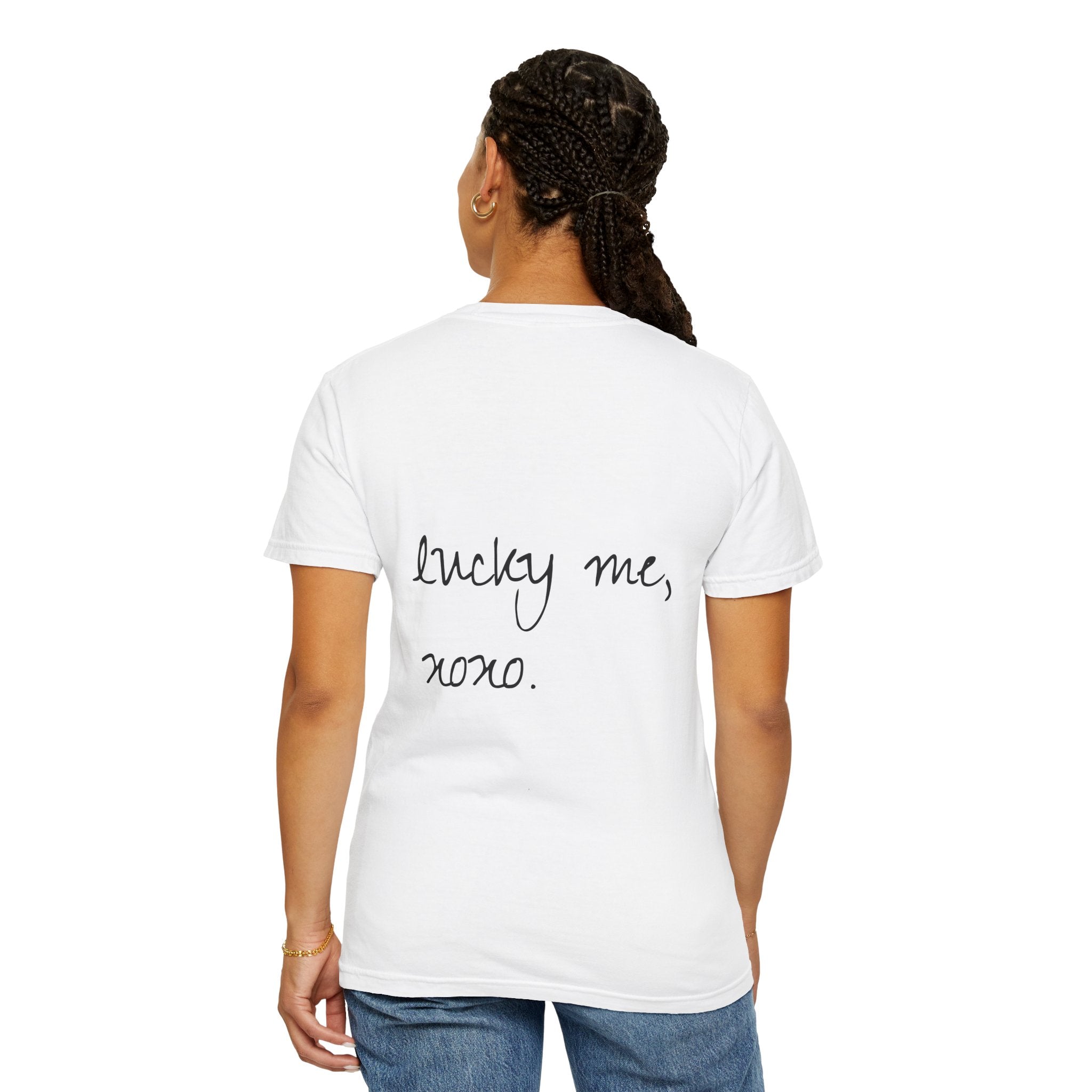 Lucky Me Graphic T-Shirt – 'Lucky Me, xoxo.' Retro Collage Tee