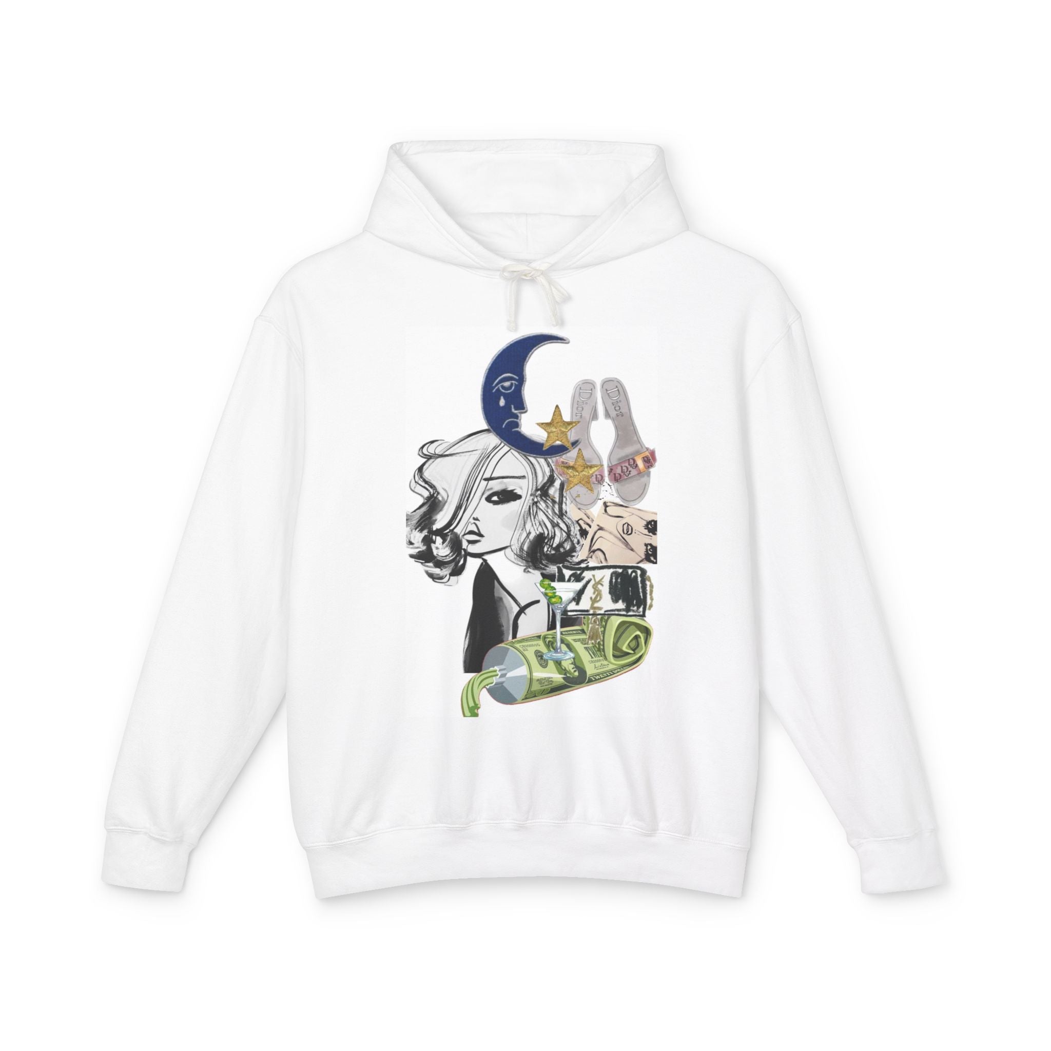 Astro Chic Graphic Hoodie — Moon, Stars & Retro Portrait Art