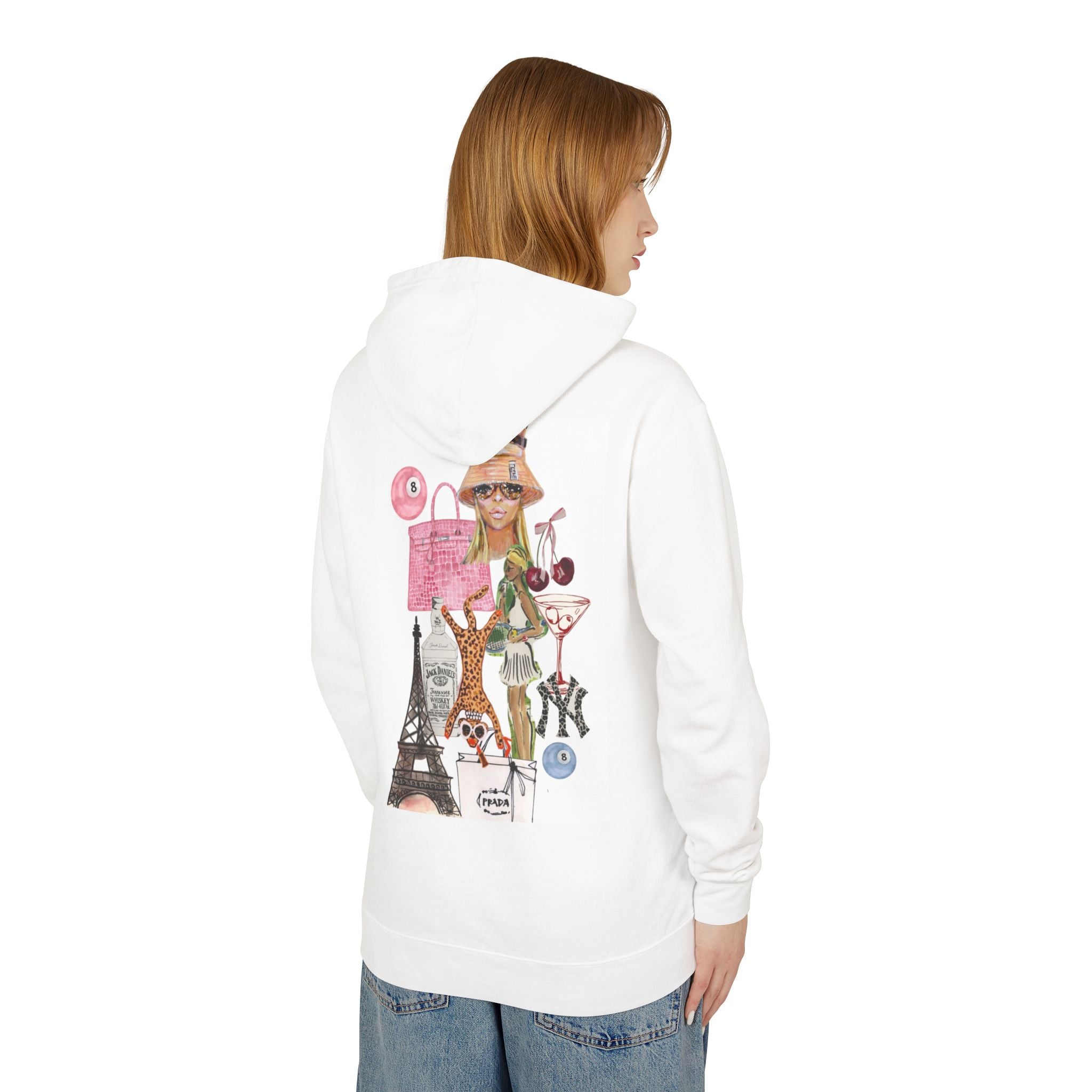 Paris Fashion Collage Hoodie — Chic Travel & Shopping Graphic Sweatshirt
