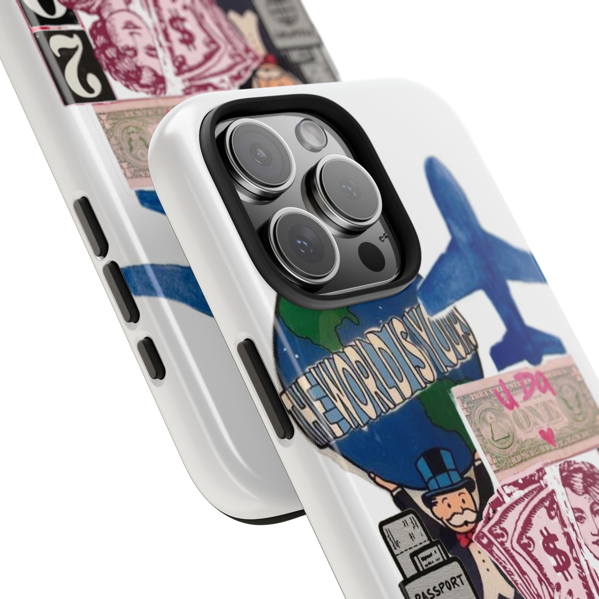 Tough Phone Case — Travel Collage Design with Plane, Passport & 2026 Graphics